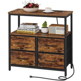 TUTOTAK Large Night Stand with Charging Station, Nightstand with USB and Type-C Port, Bedside Table with Cloth Drawers, End Table for Livingroom, Bedroom, Brown TB01BB081