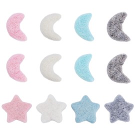 arricraft 12 Pcs Wool Felt Stars and Moons, 2 Styles 4 Colors Wool Sewing Felt Balls, Handmade Wool Felt Decorations for DIY Crafts Party Gathering Decoration Accessories