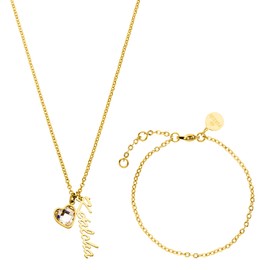 PURELEI® Ke Aloha Jewellery Set (Gold) Women's Durable Stainless Steel Waterproof Necklace and Bracelet with Heart Charm, Stainless Steel