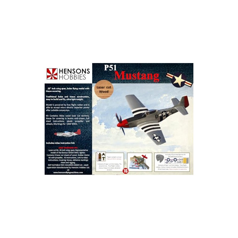 Mustang P51 balsa model airplane kit, WW2 USAF, fighter plane