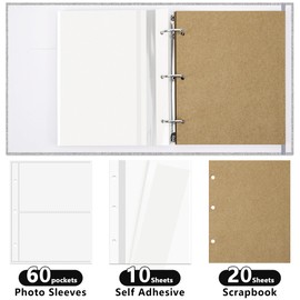 Vienrose Photo Album 4X6 60 Pockets, Linen Scrapbook Memory Book, 3 Ring Binder Album with 40 Writing Pages, and 20 Self-Adhesive Pages, Travel Family Wedding (Gray)