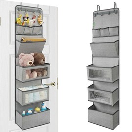 VICTORICH All-IN-ONE Over the Door Organizer, Super Behind the Door Storage Organizer with Door Rack and Large Clear Windows, Wall File Organizer, Hanging Organizer - Color: New Herringbone Gray
