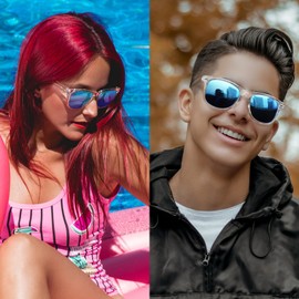 KANASTAL Polarized Sunglasses for Women Men Sunglasses UV Protection Square Blue Lens Shades Clear Frame Retro Trendy Ladies Sun Glasses for Outdoor Beach Driving Traveling