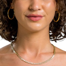 14K Gold Plated Sterling Silver Hoop Earrings for Women Hypoallergenic 40mm Yellow Gold, Round Oval Hoop Earrings