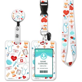 ID Badge Holder with Lanyard, Retractable Badge Holders Reels with Lanyards Adjustable, for Women Kids Teacher Nurses Doctor Student