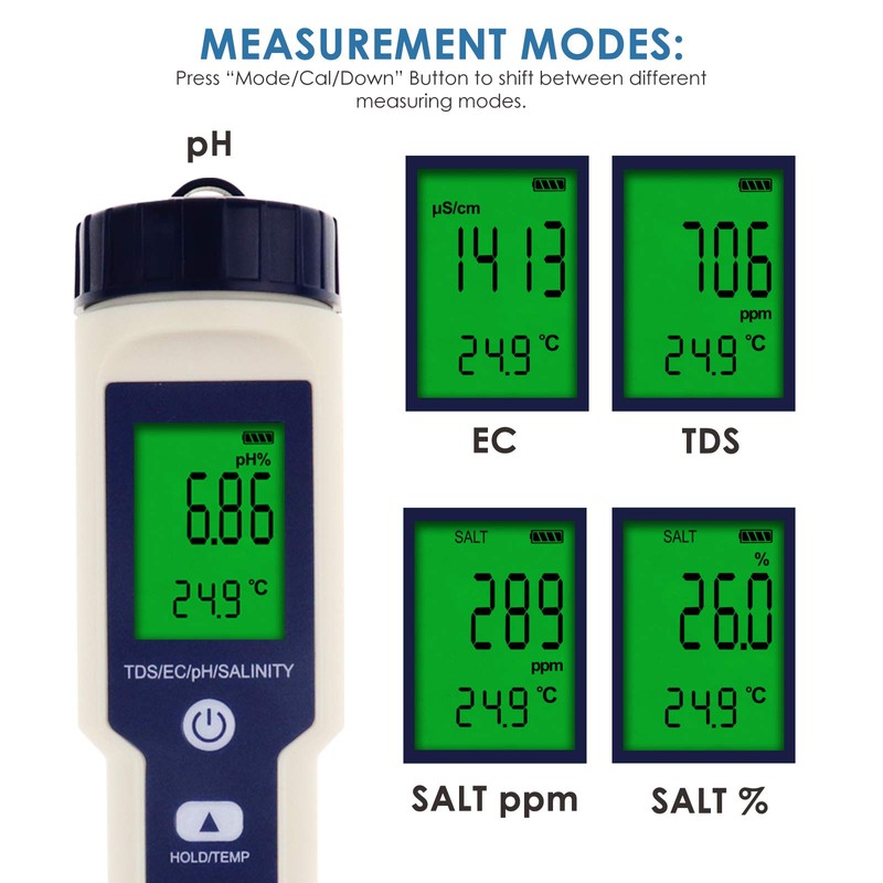Water Quality Meter, IP67 PH Salinity TDS EC Conductivity Temperature