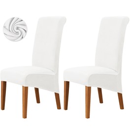 Deisy Dee Stretch XL/Oversized Extra Large Velvet Dining Room Chair Covers for Kitchen Dining，Removable Washable Chair Protectors Slipcovers (Off White, 2)