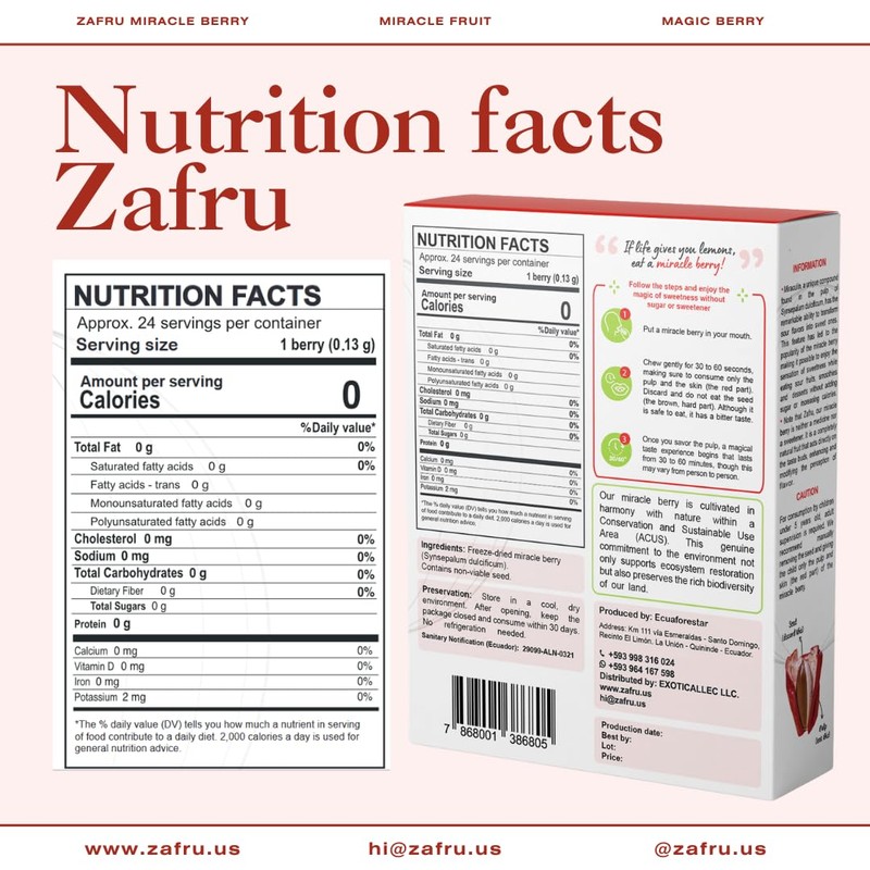 zafru Miracle Berry - Miracle Fruit - Freeze-Dried Flavor-Changing Berry