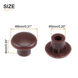 DTGN 5 mm x 8 mm x 6 mm (Diameter x Cap Diameter x H) Screw Hole Plugs - Pack of 50 - Good for Furniture Cupboard Wardrobe - Plastic Fastener Hole Caps - Dark Brown