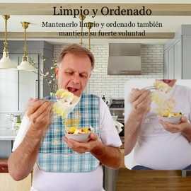 Baberos para adultos mayores, 3 pack Baberos Adultos para Comer, protectores de ropa, con recogedor de migas, Uso de doble cara. protector de ropa para la hora de comer para pacientes, ancianos