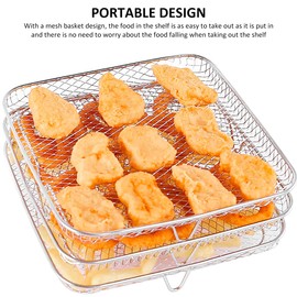 Jetcloud Air Fryer Racks Three Layer Stackable Dehydrator Stand Stainless Steel 8 inch Square Air Fryer Basket Tray Fit for 5.8QT COSORI Air Fryer and 7.5L-8L Square Airfryer
