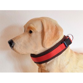 BUDDYPACK Comfortable dog collar, extra wide with neoprene padding, for small, medium and large dogs, size XXS-3XL (L/XL (53-58 cm), rust orange on brown)