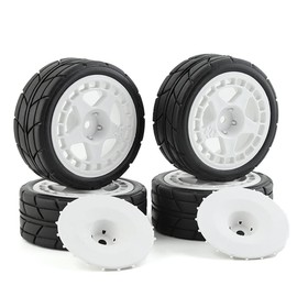 Chanmoo 1/10 RC Racing Rally Tires 12mm Hex Wheels Rims and Rubber On Road Tyres for 1/10 RC On-Road Car HPI KYOSHO Tamiya XV01 XV02 TA06 TT01 TT02 PTG2 144001 A959 RC Rally Drift Car 4PCS (White A)