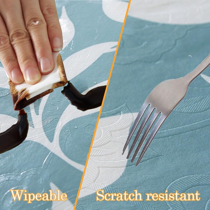MATIRUG Vinyl Tablecloth with Flannel Backed, Waterproof Oil-Proof PVC Table