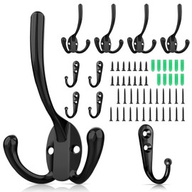 Perchero Pared, Ganchos para Abrigos 10 PCS, 5 Pequeñas + 5 Grandes, Ganchos Utilitarios Vintage Negro, Ganchos Pared para Puerta y Pared Colgar Bolsas, Ropa, Gorras, Llaves, Abrigos, Mochila-1PCS