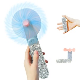 Mini Portable Fan with Rhinestone Decor Bling Foldable Battery Operated Little Handheld Fan for Desk, Camping, Travel, & Outdoor Events， (Pink)