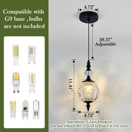 Piepooye Vintage Glass Pendant Light Farmhouse Black Chandelier 4.72" Mini Adjustable Hanging Ceiling Light Fixture for Kitchen Island Dining Room Bedroom Foyer Entryway