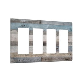 Sghxwp Rustic Blue Teal Gray Wood Plank 4 Gang Outlet Covers Decorative Wall Plate Country Vintage Barn Door Quad Rocker Decora Light Switch Covers Gfci Electrical Switchplate Faceplate Farm Bathroom