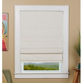 Green Mountain Vista Linen Blend Fabric Blackout Cordless Roman Shade, Size 23" W x 63" L - Color: Linen - Room Darkening Roman Shade for Windows - Thermal Backed Insulated Roman Shade