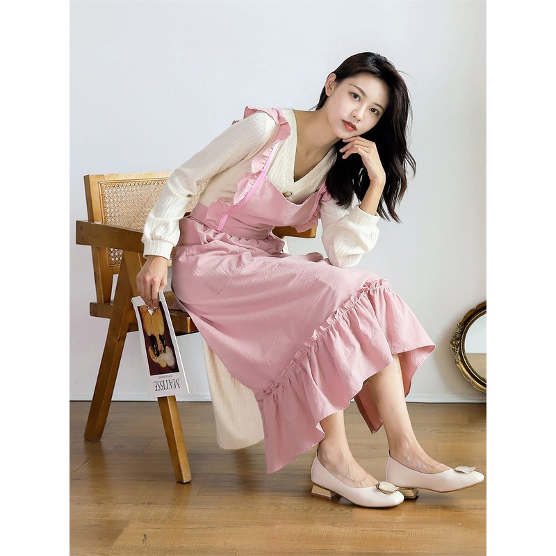 TOWYYO Women's Apron, Cute, Stylish, Frill, Pocket, Shoulder Bag, Kitchen,