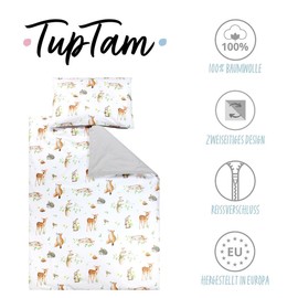 TupTam Children's Bed Linen Patterned 2-Piece Reversible Bed Linen, Colour: Forest Animals, Hedgehog, Deer, Fox, Rabbit, Beige, Size: 135 x 100 cm