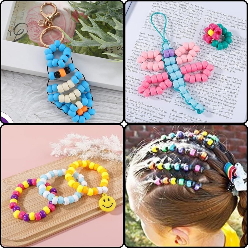 DasKid 500 Pcs Pony Beads with Blue & Pink Elastic