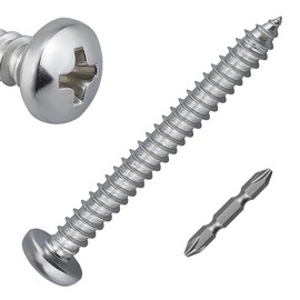 100-pack #8 x 1-1/2" Pan Head Self Tapping Screws for Wood/Sheet Metal/Plastic, Stainless Steel 304(18/8), Rust Resistant, Phillips Bit Included
