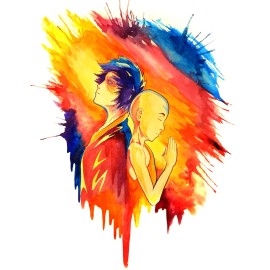 watercolor painting prints, anime, comic, new, 8 1/2"x11" (Aang and Zuko Poster)