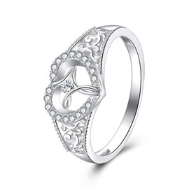 POPLYKE Silver Spinner Rings 925 Sterling Silver Leaf Spinner Ring Fidget Ring Sterling Silver for Women, Sterling Silver, Cubic Zirconia