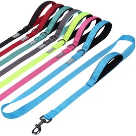 VIVAGLORY Traffic Handle Dog Lead, Dog Lead with Two Padded Handles, Strong Reflective & Metal Hooks, Training Lead for Dogs, Blue Lake