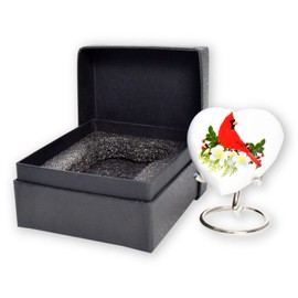 Cardinal Keepsake Urn - Mini Heart Cremation Urn with Stand & Premium Box - Small Cardinal Keepsake Urn for Ashes - Honor Your Loved One with Urn Heart Shaped - Perfect for Adults & Infants