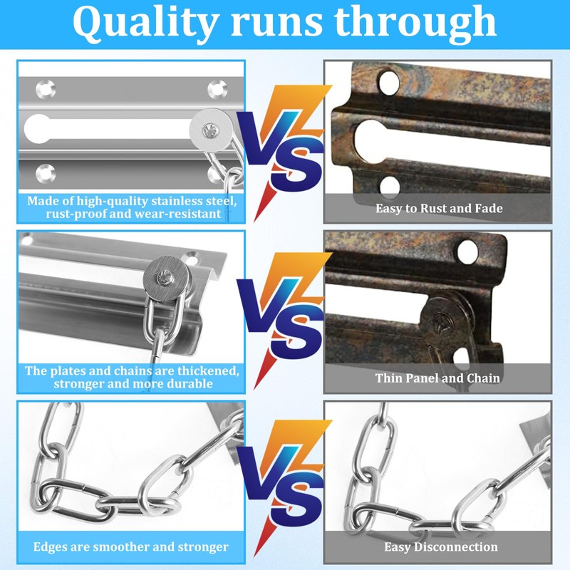 8Pcs Door Chain Lock Stainless Steel Security Chain Lock with