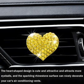 Osilly Car Bling Air Vent Clips, 2 Pcs Bling Heart Charm Air Conditioning Outlet Clip, Crystal Rhinestone Accessories, Sparkly Car Interior Decoration Cute Accessories for Women Girls (Yellow)