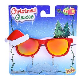 Sun-Staches Santa Claus w/Mustache Sunglasses, Christmas Holiday Instant Costume Party Favor Shades UV, Red, White