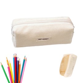 Pencil Case, Corduroy Fabric, Girls Pencil Case, Pencil Case, School Pencil Case, Teenagers, Pencil Case with Zip, Pencil Case for Adults, for School, Office, White, Modern