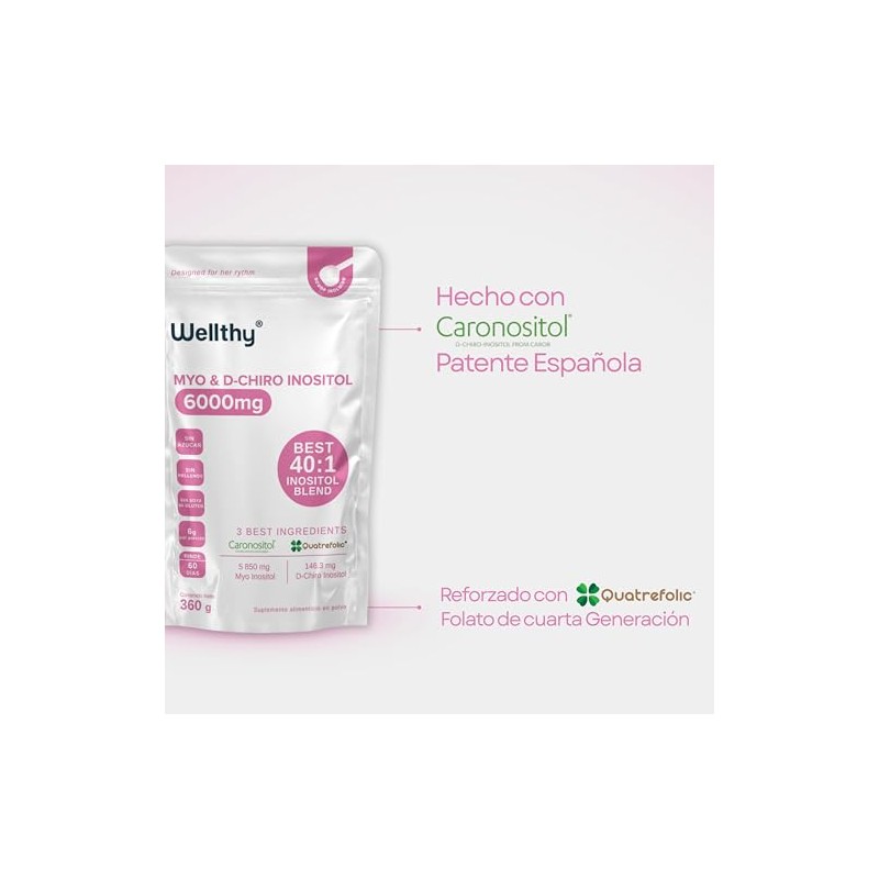 Wellthy Myo Chiro Inositol 6000 Ratio 360g Porciones Polvo Incluye