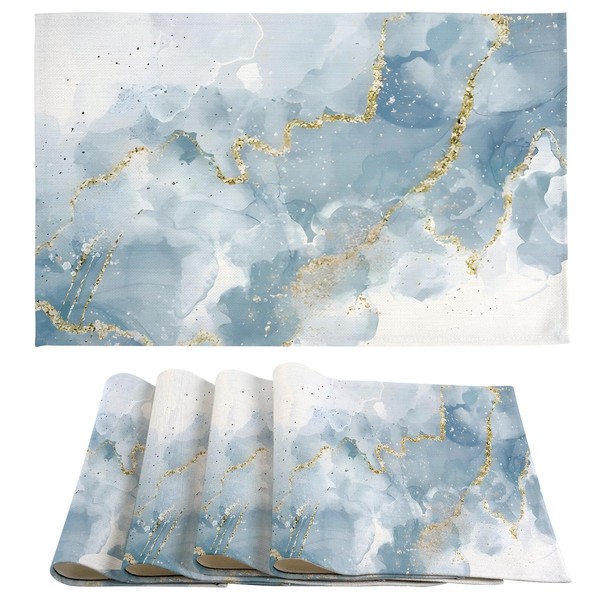 Marble Placemats Set of 4, Blue and Gold Table Mats