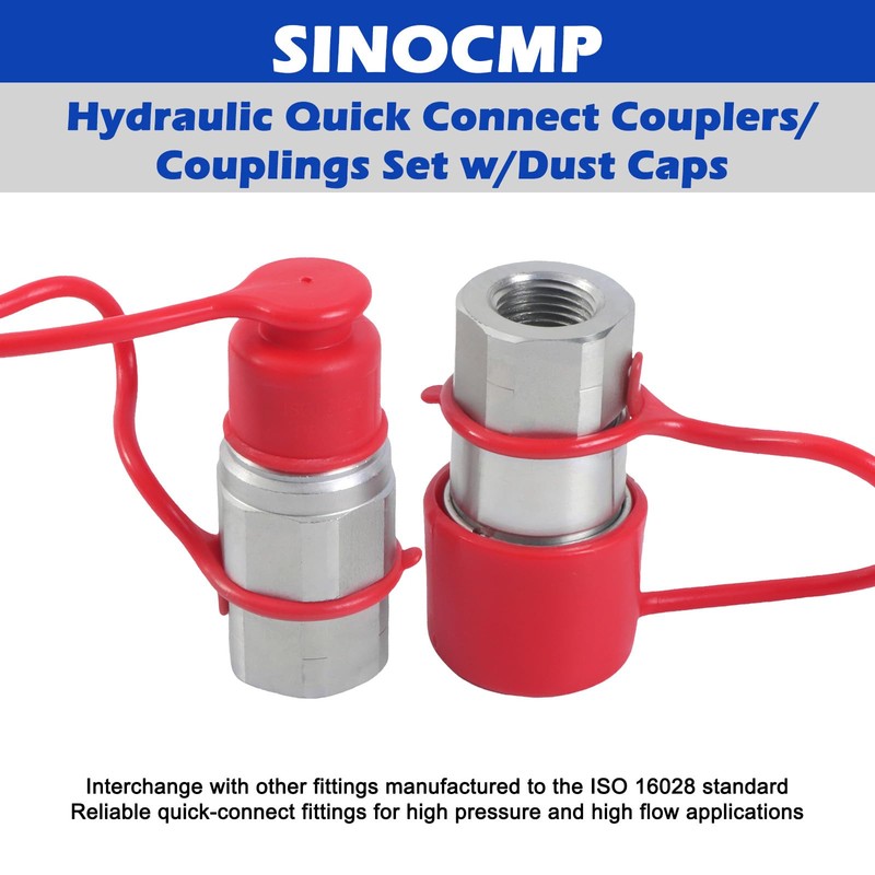 SINOCMP Flat Face Hydraulic Quick Connect Couplers/Couplings with Dust Caps