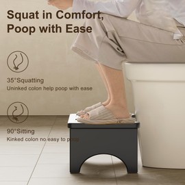 Set of 2 Foldable Toilet Stool, 7 Inch Poop Squatting Stool for Adults, Potty Bathroom Stool Portable for Travel, Bamboo Wood Toilet Stools for Pooping, Black