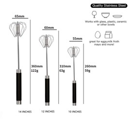 Stainless Steel Semi-Automatic Whisk Hand Push Rotary Whisk Blender Egg Beater Hand Push Mixer Stirrer Egg Scrambler for Blending, Whisking, Frothing, Beating & Stirring, 12Inch