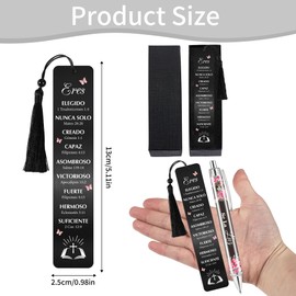 Spanish Christian Bookmark and Pen Gift, Inspirational Bible Verse Metal Book Mark with Tassel and Pen, Book Markers for Women Men Students, Office or Back to School Stationery Gift Set