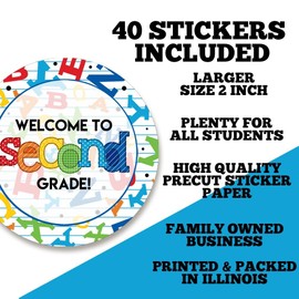 Back to School Stickers for Kids Colorful Alphabet Welcome to 2nd Grade 40 2" Welcome Back Gift Tag Stickers Bulk Teacher Stickers Student Encouragement, Inspiration & Appreciation by Amanda Creation