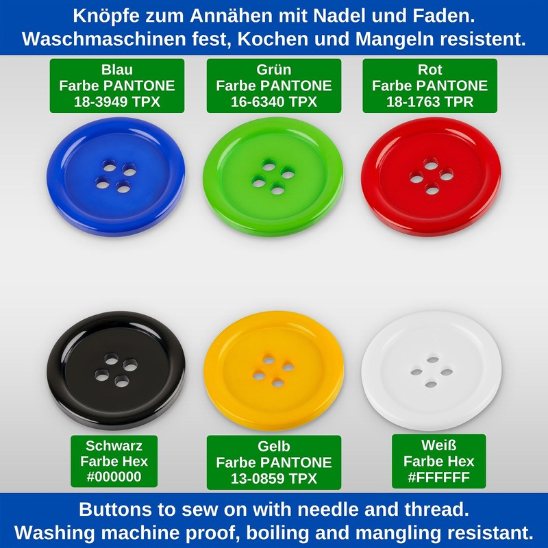Clothing Buttons, 6 Pieces 4 Hole Diameter 40.6mm Blue Polyester
