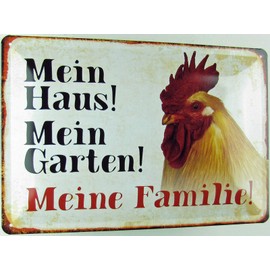 Tin Sign 20 x 30 cm Curved Chicken Rooster My House Garden My Family Decorative Gift Sign