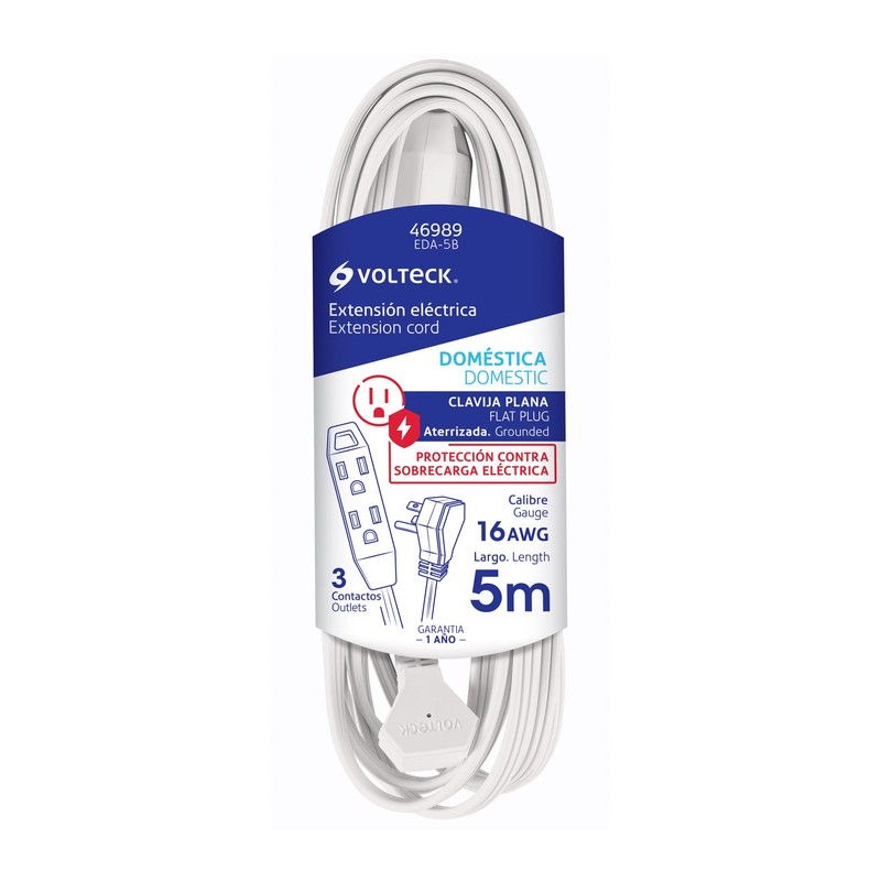 Volteck EDA-5B, Extensión doméstica aterrizada 5 m blanca con clavija