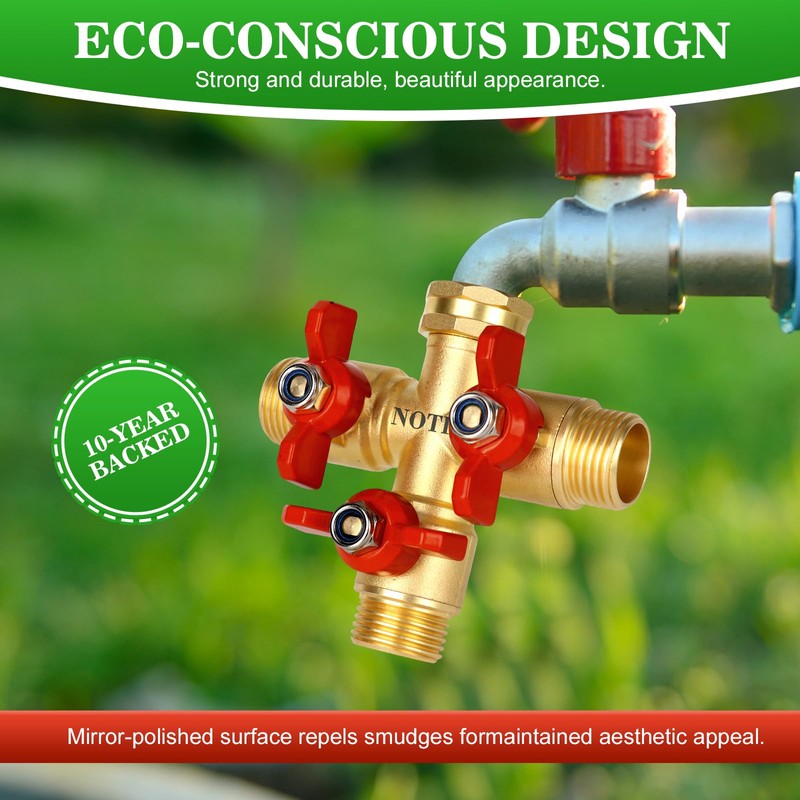 3 Way Hose Splitter, Solid Brass High Volume 3 Way