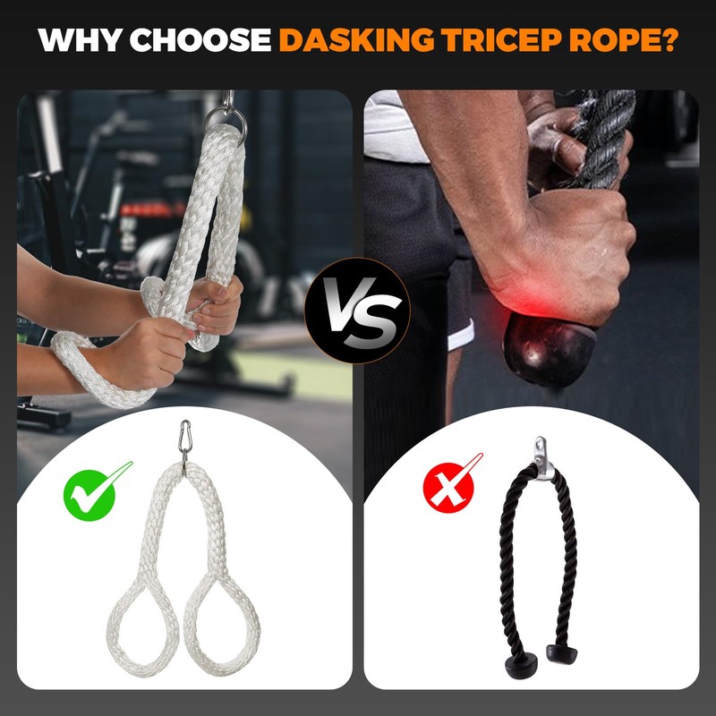 DASKING Tricep Rope Pull Down Attachment, Soft Ergonomic Triceps Rope