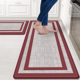 Mattitude Kitchen Mat [2 PCS] Cushioned Anti-Fatigue Non-Skid Waterproof Rugs Ergonomic Comfort Standing Mat for Kitchen, Floor, Office, Sink, Laundry,Red