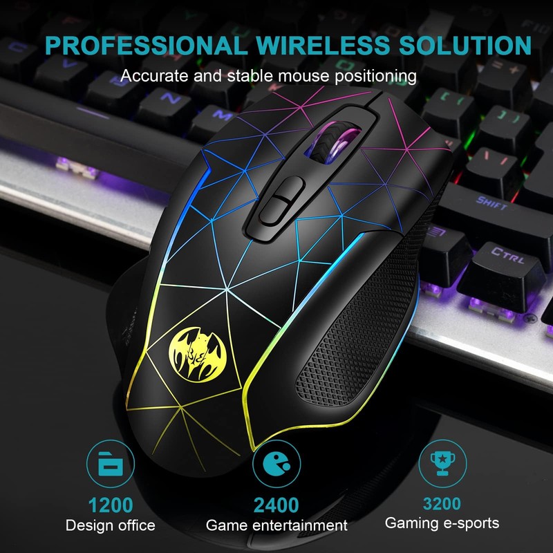 VEGCOO Wireless Gaming Mouse, Rechargeable Mice 3 Level DPI With