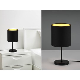 Reality Leuchten Jerry R50491080 Table Lamp Metal Black Matt Fabric Shade Black/Gold Excl. 1x E14